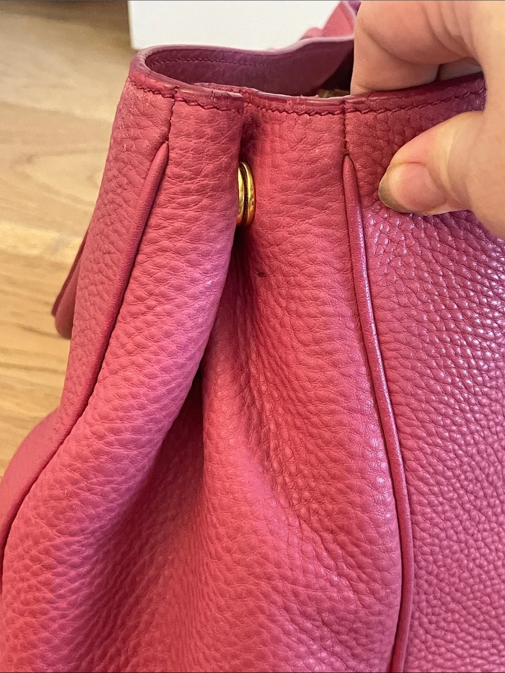 Prada Peonia Pink Vitello Daino Leather Tote Satchel Gold Hardware Shoulder Bag